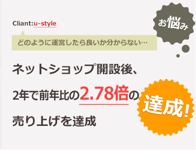 どのように運営したら良いか分からない…>ネットショップ開設後、2年で前年比の2.78倍の売り上げを達成